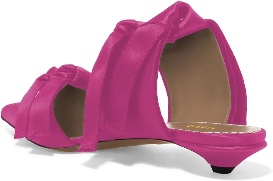 XYD Women Pointed Toe Low Kitten Heel Slide Sandals Slip On Cut Out Mule Backless Shoes