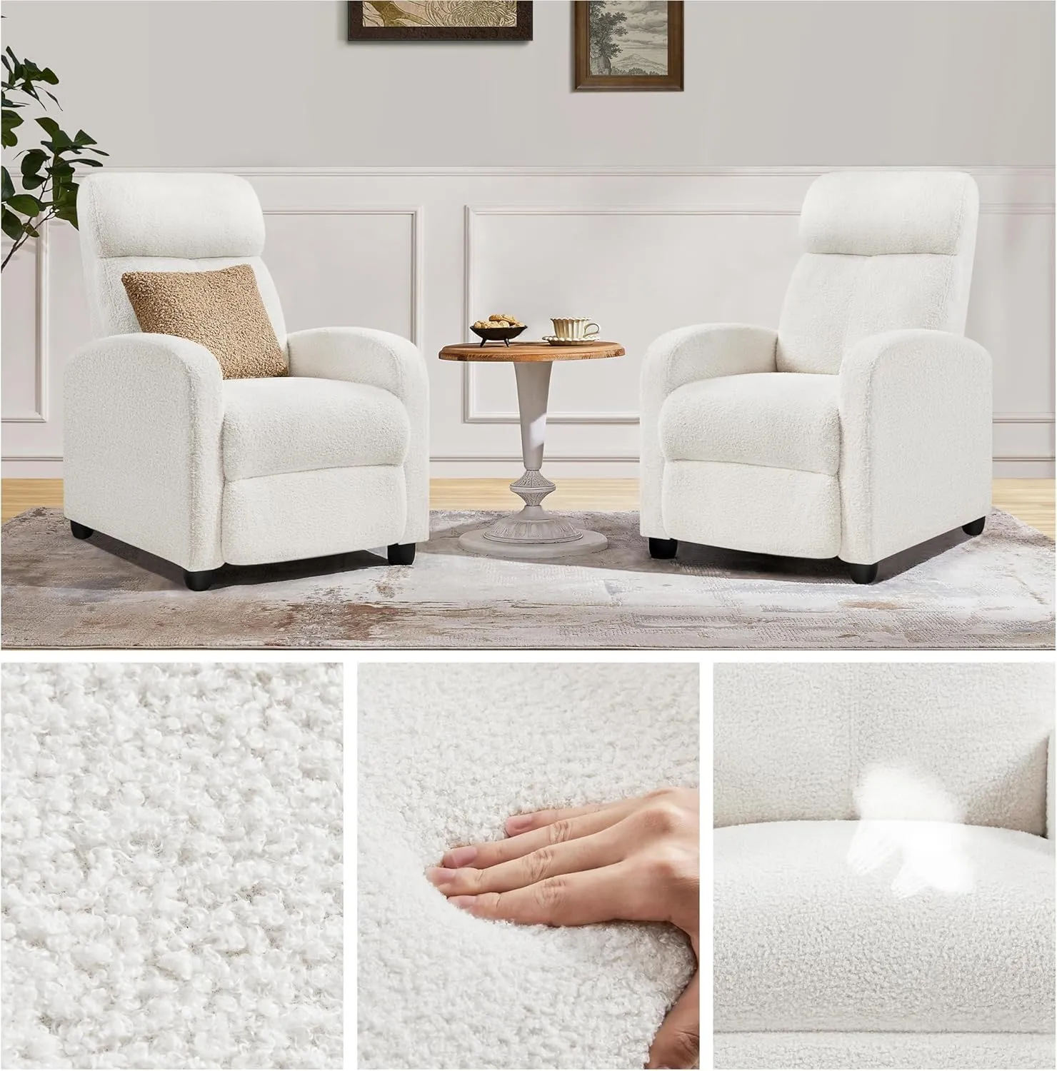 Yaheetech Boucle Recliner Chair Single Sofa Home Theater Seating Adjustable Modern Single Reclining Chair for Living Room Bedroom Home Theater Cream