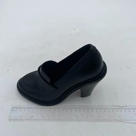 YDN Black Chunky High Heels Round Toe Oxford Loafer Slip On Office Work Pumps