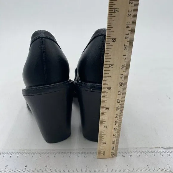 YDN Black Chunky High Heels Round Toe Oxford Loafer Slip On Office Work Pumps