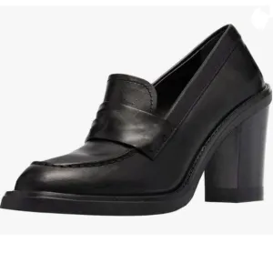 YDN Black Chunky High Heels Round Toe Oxford Loafer Slip On Office Work Pumps