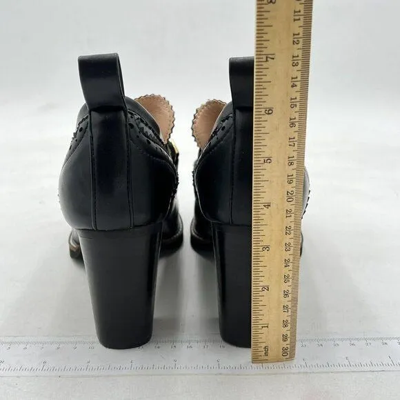 YDN Black Women Chunky High Heels Round Toe Oxford Chain Loafer Shoes