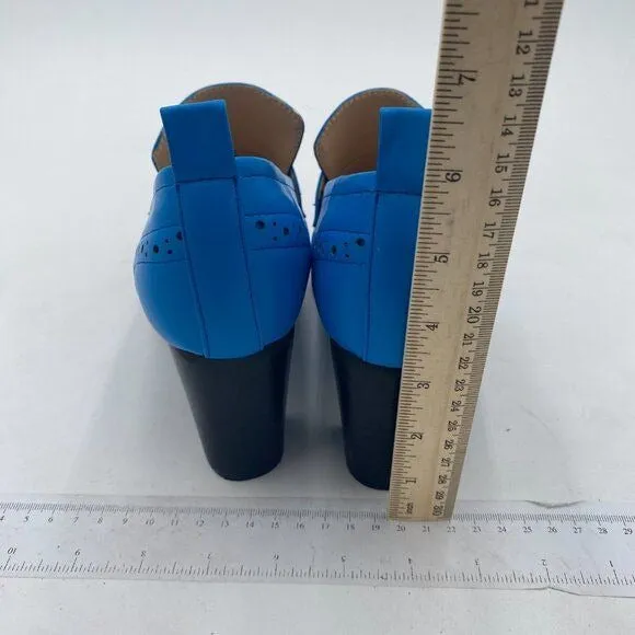 YDN Royalblue Chunky High Heels Round Toe Oxford Loafer Dress Work Shoe
