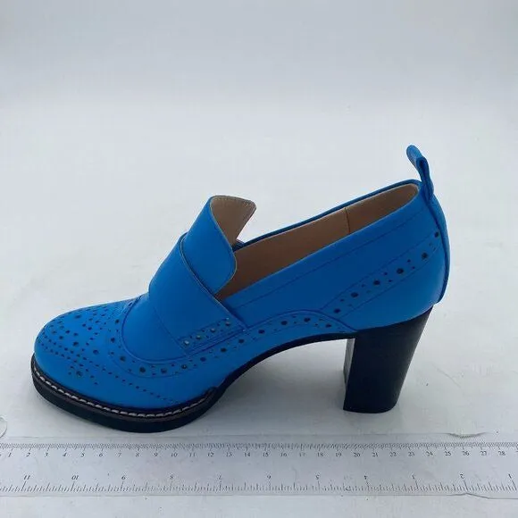 YDN Royalblue Chunky High Heels Round Toe Oxford Loafer Dress Work Shoe