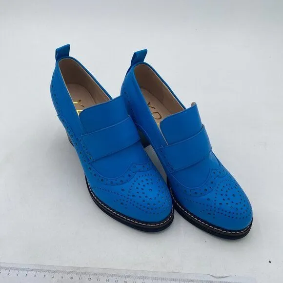 YDN Royalblue Chunky High Heels Round Toe Oxford Loafer Dress Work Shoe