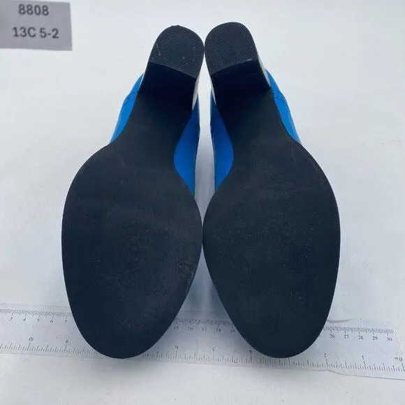 YDN Royalblue Chunky High Heels Round Toe Oxford Loafer Dress Work Shoe