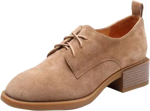 YDN Women Casual Lace Up Oxford Pumps Chunky Block Low Heel Classic Square Closed Toe Suede Ladies Fall Shoes