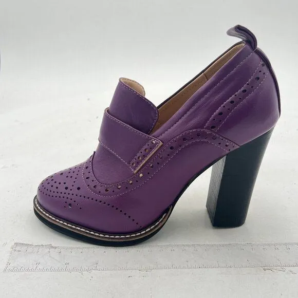 YDN Women Chunky High Heels Round Toe Oxford Loafer Size Color Material