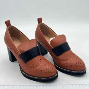 YDN Women Chunky High Heels Round Toe Oxford Loafer Size Color Material