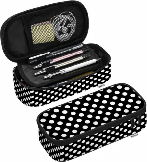Yekiua Polka Dot Pencil Case Organizer Round Circle College Office Big Capacity Pencil Bag Black White