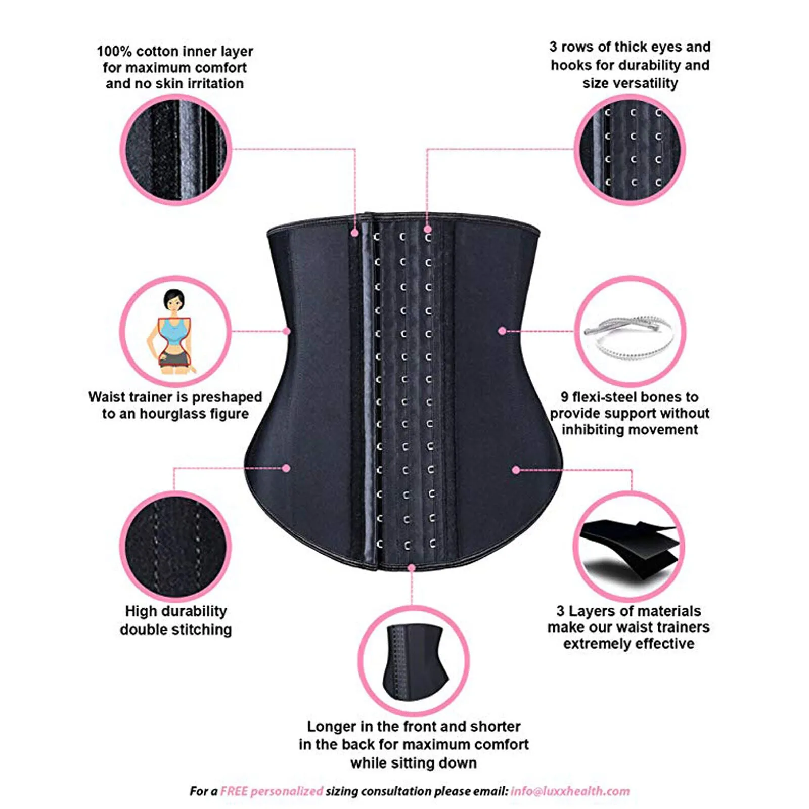 Yellow-Price Women's Latex Underbust Corset Waist Training Cincher 9 Steel Boned