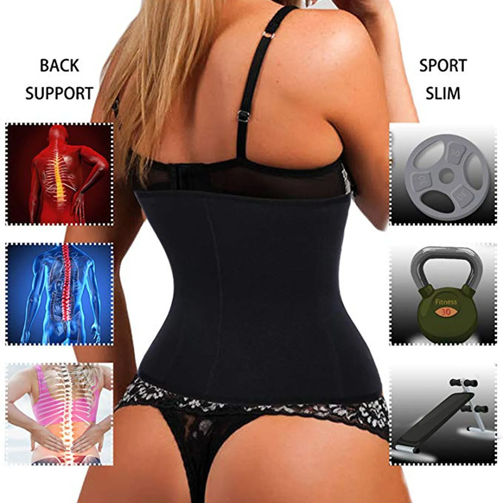 Yellow-Price Women's Latex Underbust Corset Waist Training Cincher 9 Steel Boned
