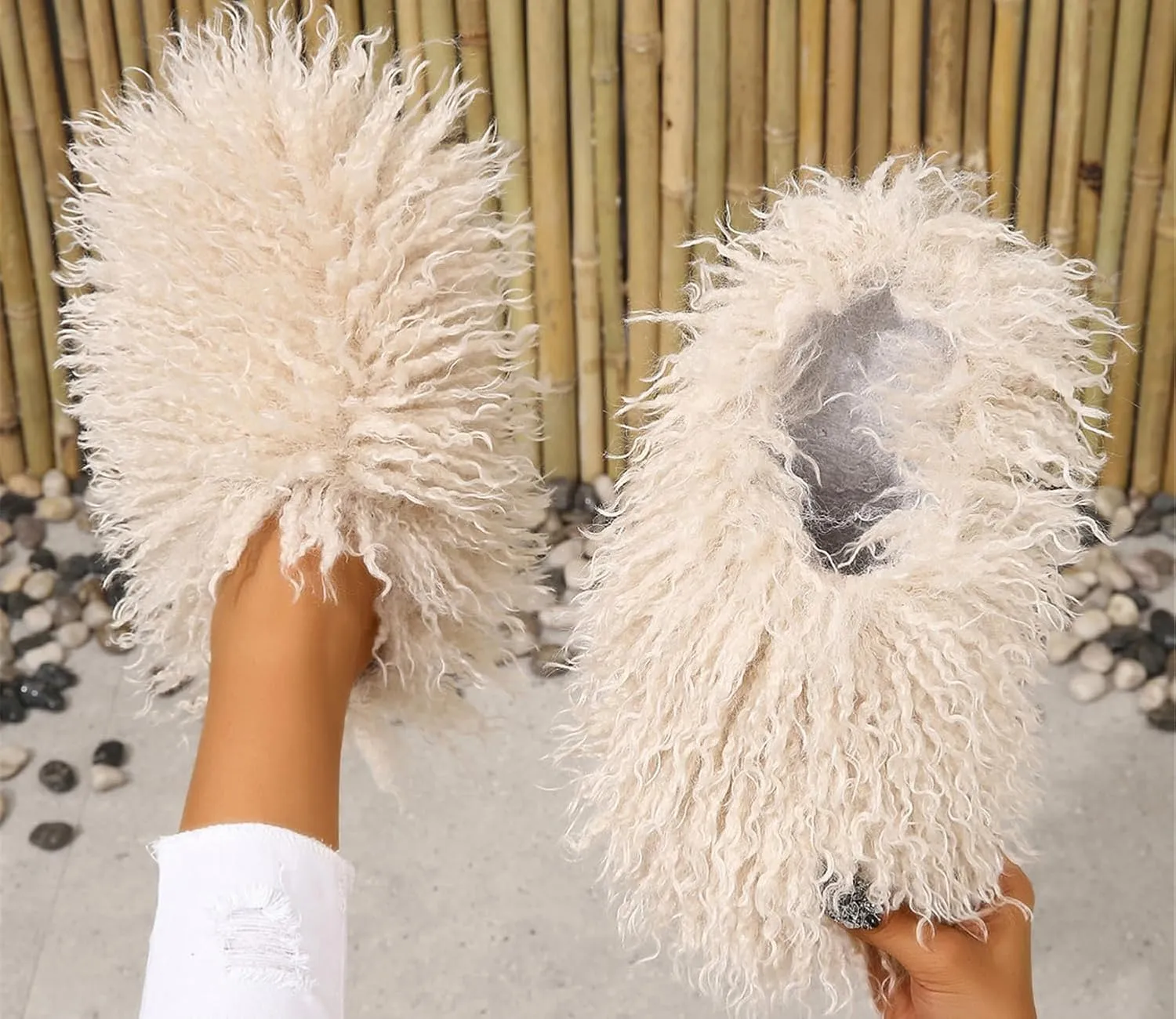 YESBOR Women's Men's Faux Fur House Slippers Fuzzy Fluffy Winter Warm Indoor Flat Slippers