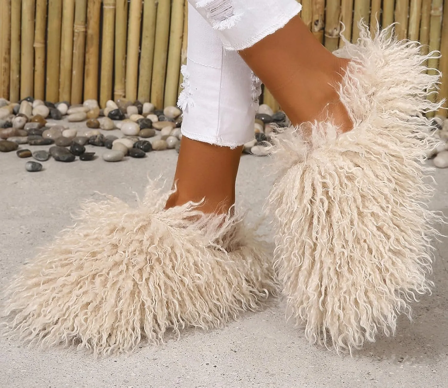YESBOR Women's Men's Faux Fur House Slippers Fuzzy Fluffy Winter Warm Indoor Flat Slippers