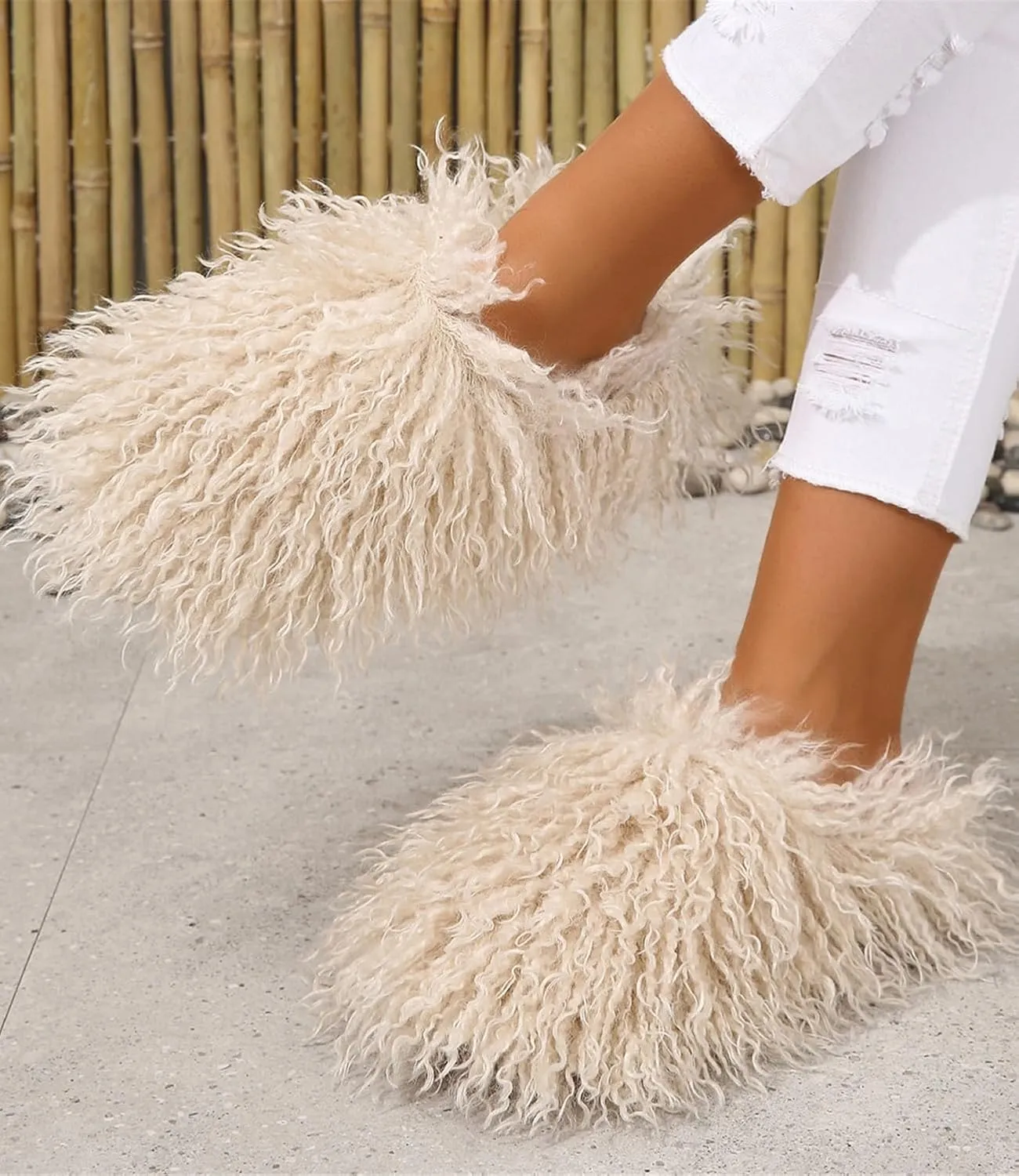 YESBOR Women's Men's Faux Fur House Slippers Fuzzy Fluffy Winter Warm Indoor Flat Slippers