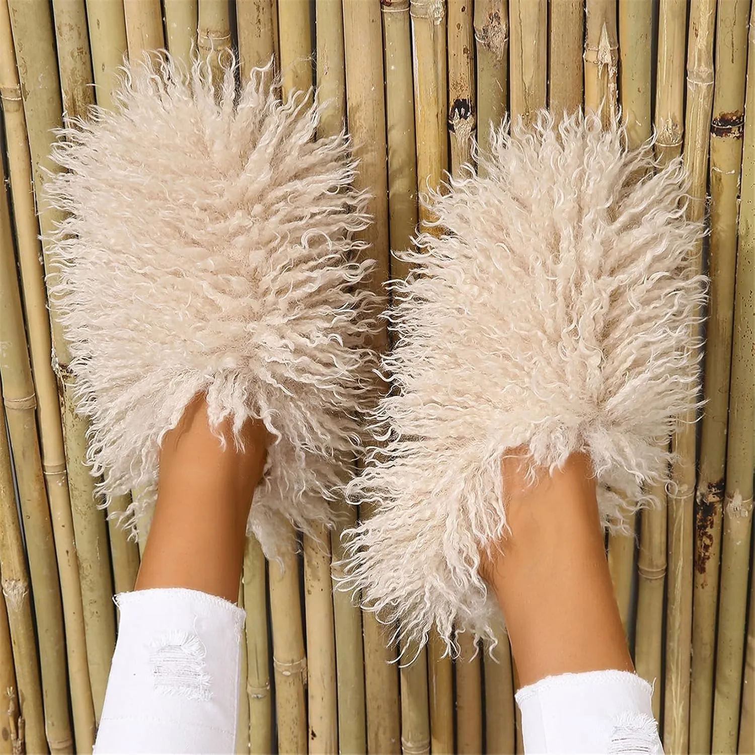 YESBOR Women's Men's Faux Fur House Slippers Fuzzy Fluffy Winter Warm Indoor Flat Slippers
