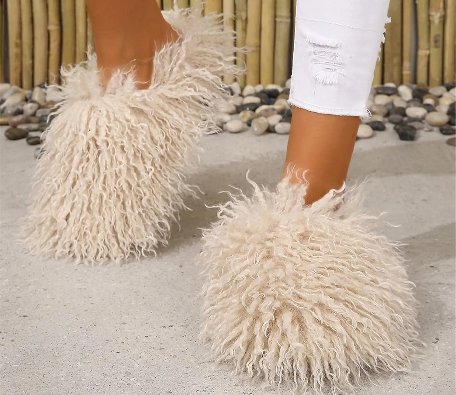 YESBOR Women's Men's Faux Fur House Slippers Fuzzy Fluffy Winter Warm Indoor Flat Slippers
