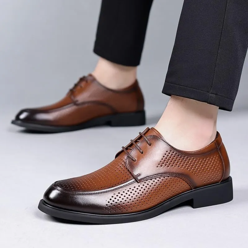 YZABEL Men's Business Casual Dress Shoes, Summer Breathable Hollow Lace-Up Oxfords Shoes, Soft-Soled Non-Slip for Daily Commuting Activity