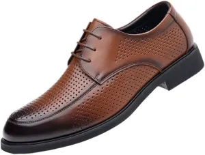 YZABEL Men's Business Casual Dress Shoes, Summer Breathable Hollow Lace-Up Oxfords Shoes, Soft-Soled Non-Slip for Daily Commuting Activity