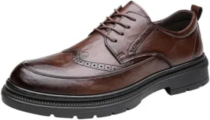 YZABEL Men's Leather Lace-Up Platform Business Shoes, Pointed Toe Printed Oxfords Dress Shoes, Rubber Non-Slip for Formal and Everyday Wear