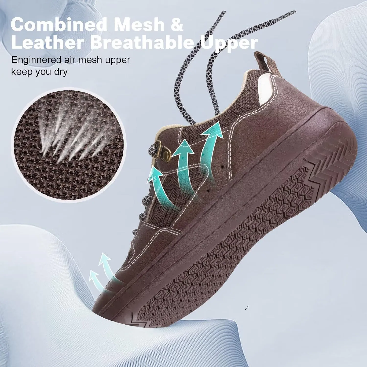 ZYEN Men's Barefoot Wide Toe Box Shoes Non Slip Zero Drop Causal Leather Shoes Utra Light Wide Width Walking Fashion Sneakers Breathable Wide Minimalist Running Sneakers Workout Gym Trainer