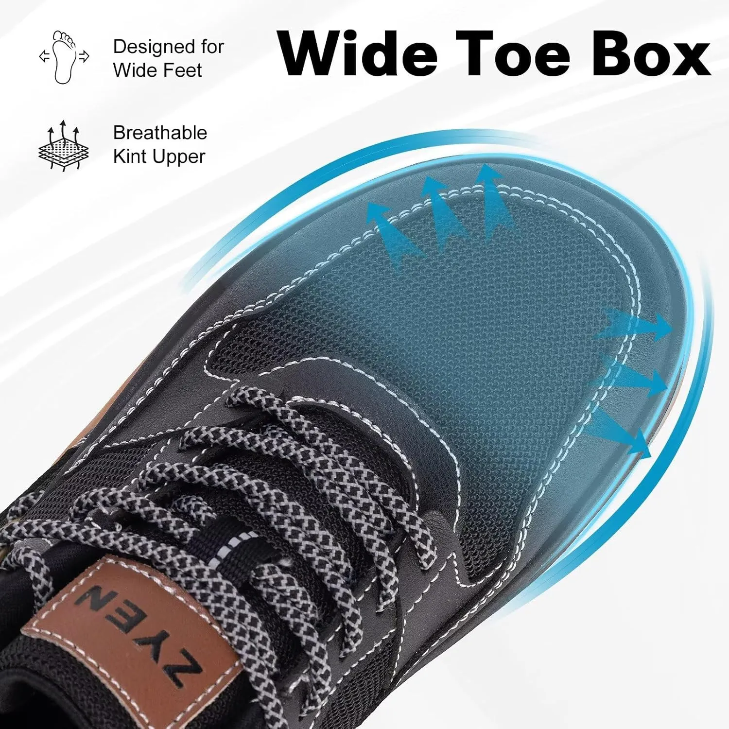 ZYEN Men's Barefoot Wide Toe Box Shoes Non Slip Zero Drop Causal Leather Shoes Utra Light Wide Width Walking Fashion Sneakers Breathable Wide Minimalist Running Sneakers Workout Gym Trainer