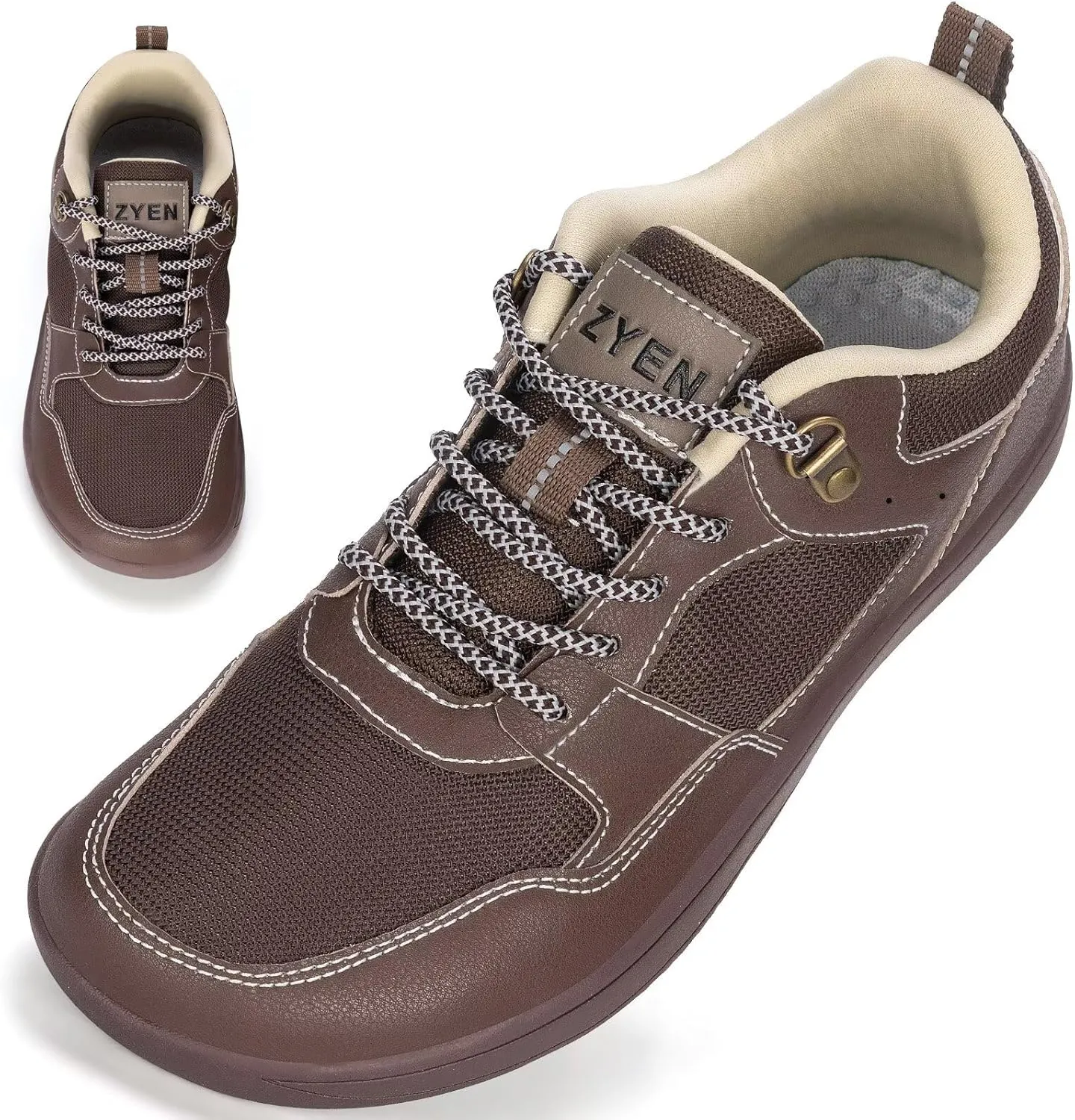 ZYEN Men's Barefoot Wide Toe Box Shoes Non Slip Zero Drop Causal Leather Shoes Utra Light Wide Width Walking Fashion Sneakers Breathable Wide Minimalist Running Sneakers Workout Gym Trainer