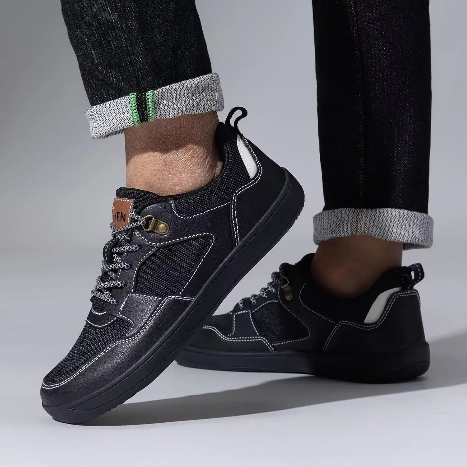 ZYEN Men's Barefoot Wide Toe Box Shoes Non Slip Zero Drop Causal Leather Shoes Utra Light Wide Width Walking Fashion Sneakers Breathable Wide Minimalist Running Sneakers Workout Gym Trainer