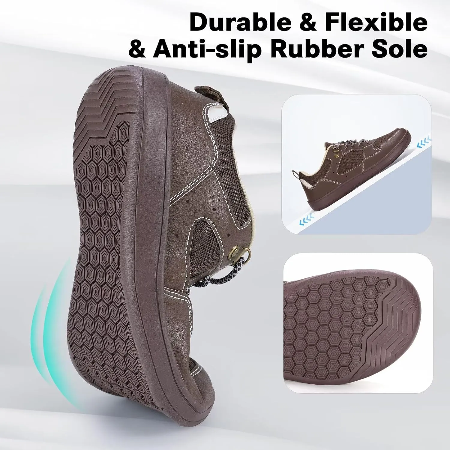 ZYEN Men's Barefoot Wide Toe Box Shoes Non Slip Zero Drop Causal Leather Shoes Utra Light Wide Width Walking Fashion Sneakers Breathable Wide Minimalist Running Sneakers Workout Gym Trainer