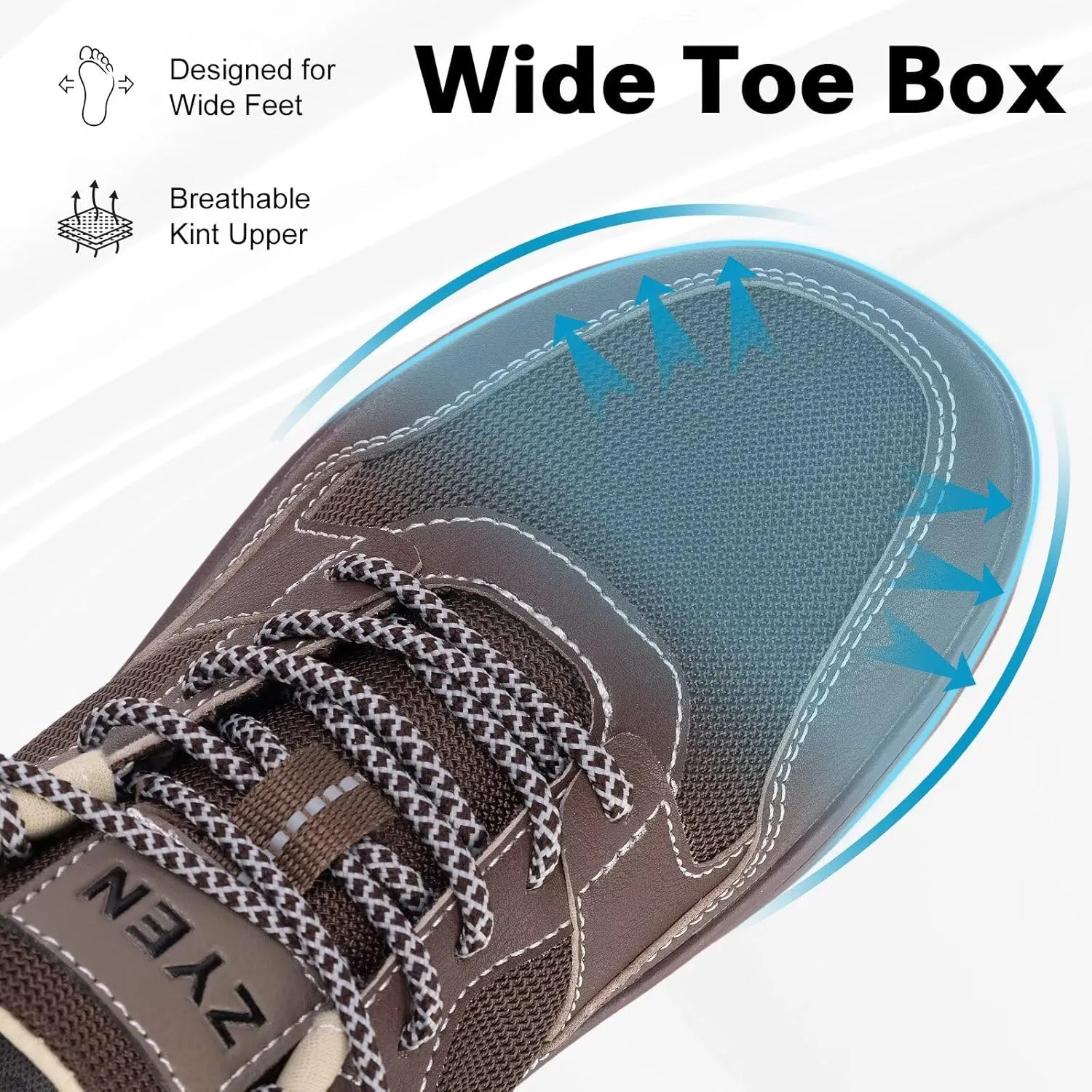 ZYEN Men's Barefoot Wide Toe Box Shoes Non Slip Zero Drop Causal Leather Shoes Utra Light Wide Width Walking Fashion Sneakers Breathable Wide Minimalist Running Sneakers Workout Gym Trainer