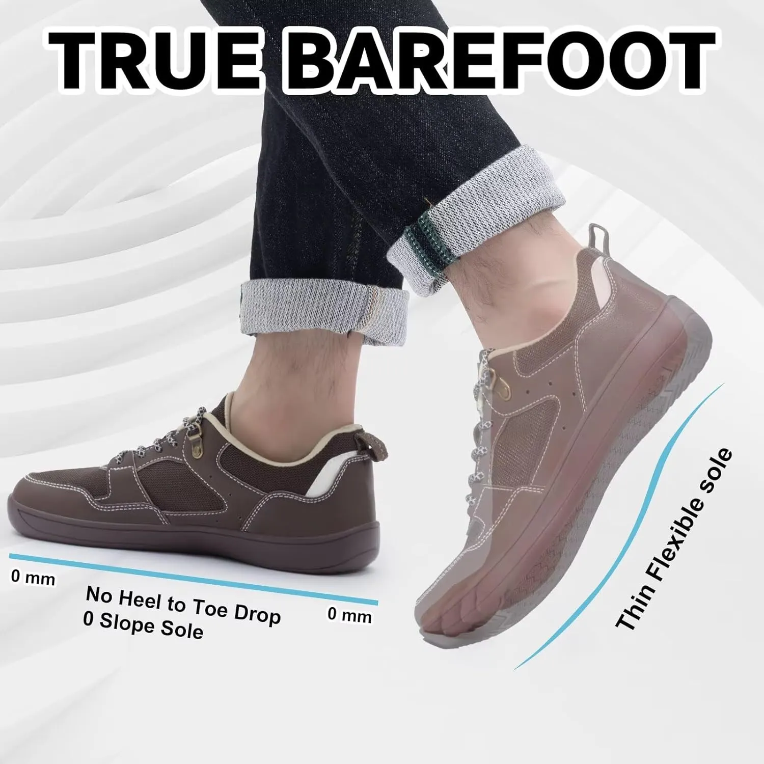 ZYEN Men's Barefoot Wide Toe Box Shoes Non Slip Zero Drop Causal Leather Shoes Utra Light Wide Width Walking Fashion Sneakers Breathable Wide Minimalist Running Sneakers Workout Gym Trainer