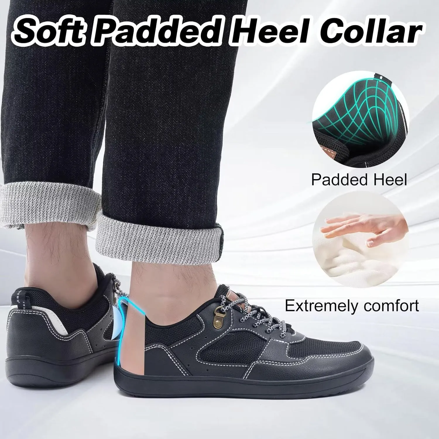 ZYEN Men's Barefoot Wide Toe Box Shoes Non Slip Zero Drop Causal Leather Shoes Utra Light Wide Width Walking Fashion Sneakers Breathable Wide Minimalist Running Sneakers Workout Gym Trainer
