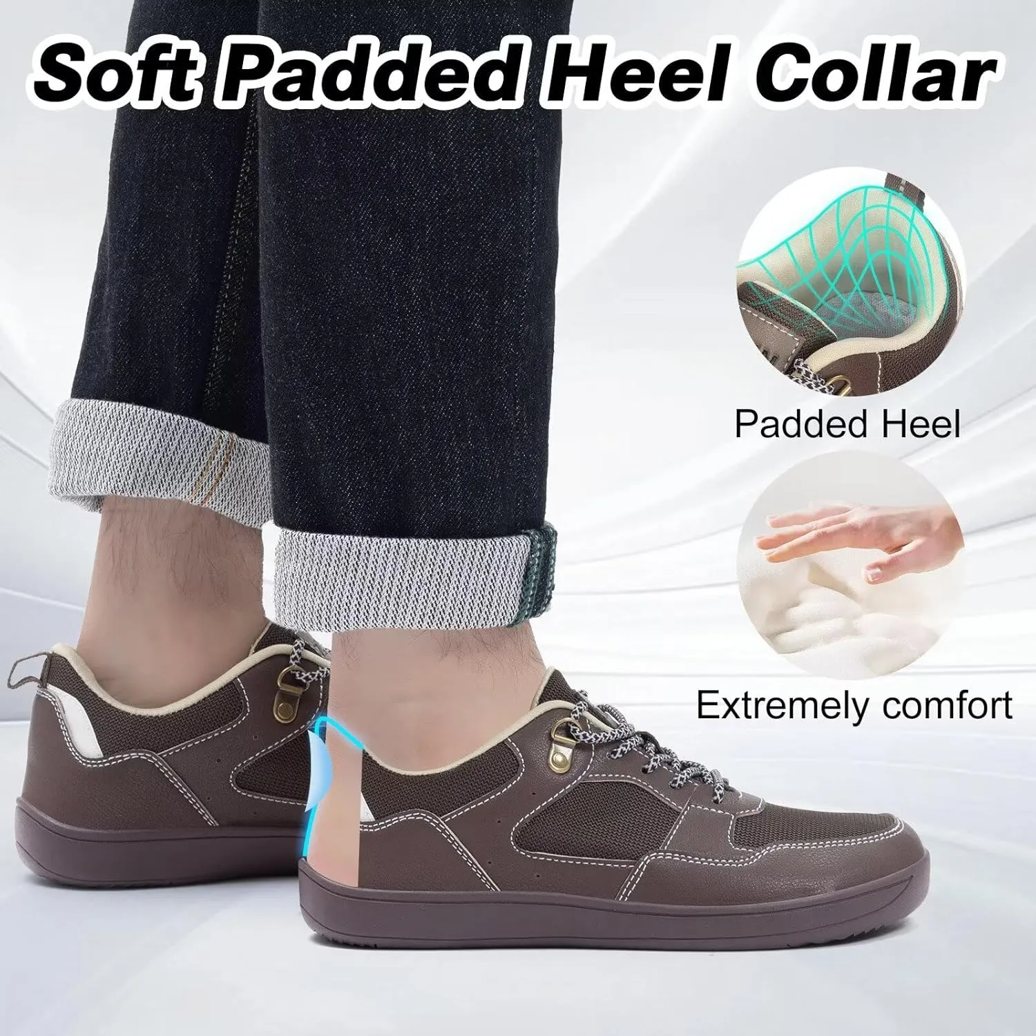 ZYEN Men's Barefoot Wide Toe Box Shoes Non Slip Zero Drop Causal Leather Shoes Utra Light Wide Width Walking Fashion Sneakers Breathable Wide Minimalist Running Sneakers Workout Gym Trainer
